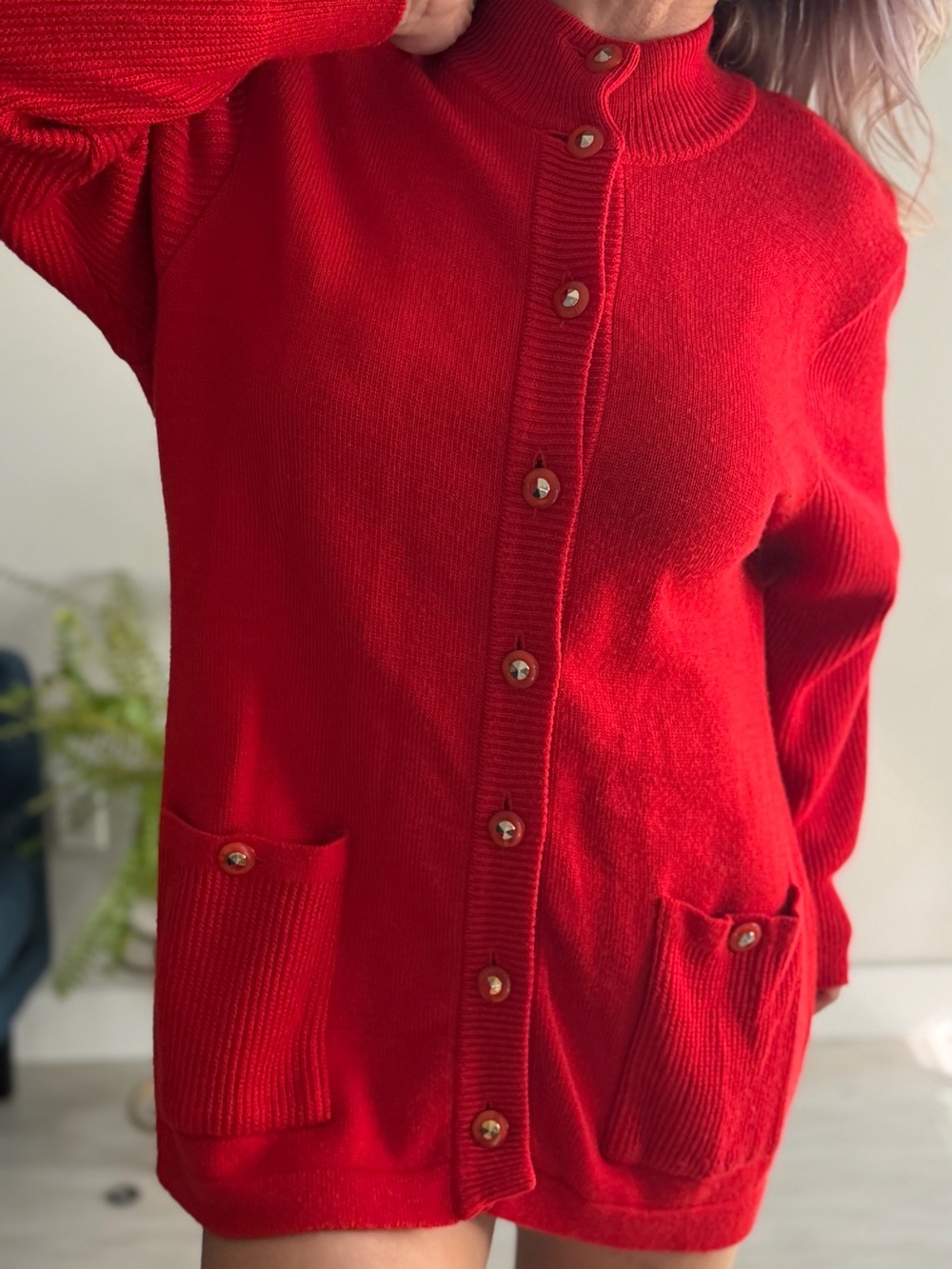 Vintage Erica Rössler Red Wool Blend Cardigan – Size 42